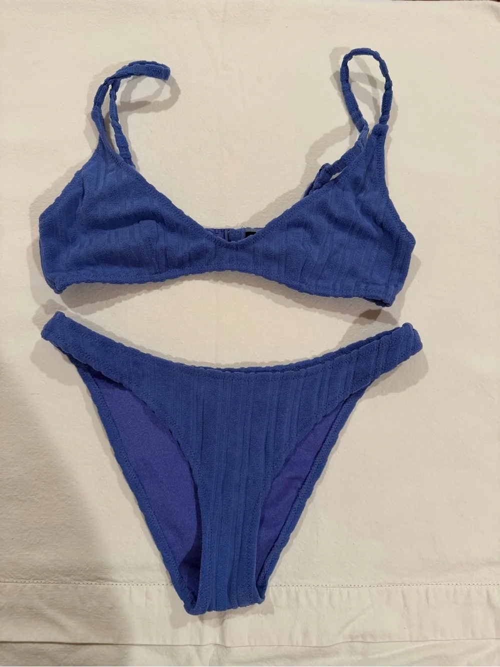Triangl swimwear Ribbed Cobalt Blue Bandeau Bikini Set. SMALL bottom MEDIUM top.